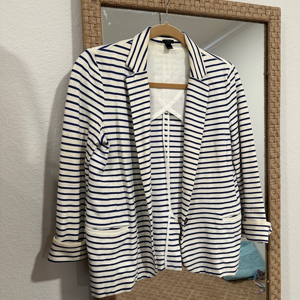 J.Crew Navy and White Striped Blazer - Size Small